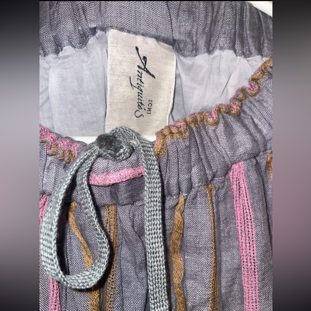 New! Ichi Antiquites Linen Striped Drawstring Adjustable Skirt 🩶 Onesize  XS-XL - Picture 4 of 11